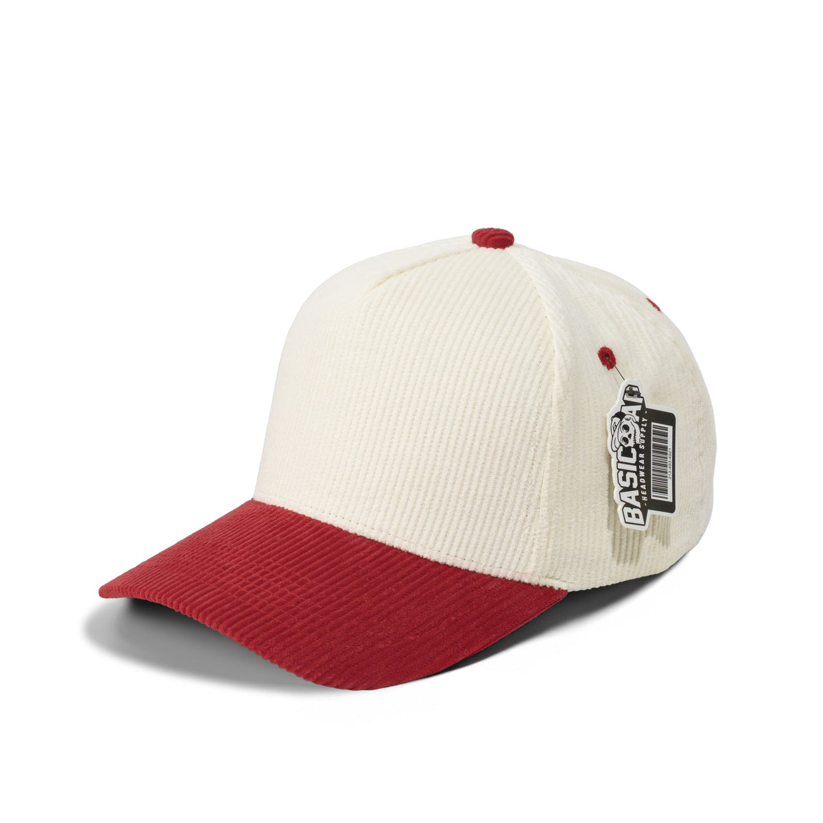 Basic Cap 5008 full corduroy curved-bill hat - Natural / Red