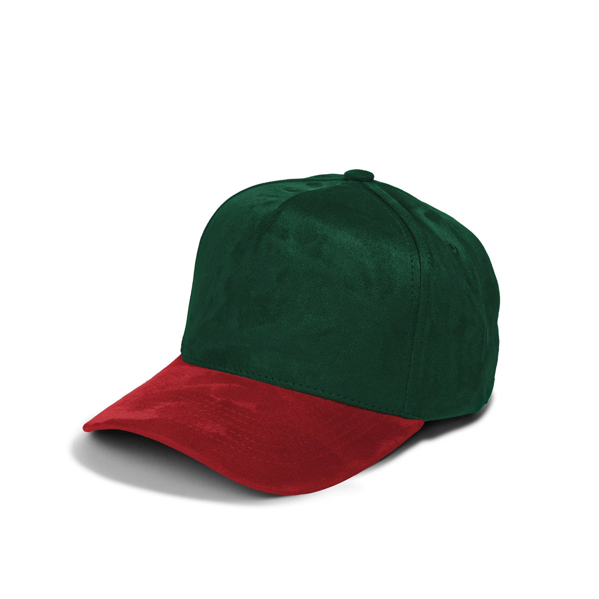 Plain Curve 5Panel Full Suede Hat 5004 in dark green and red