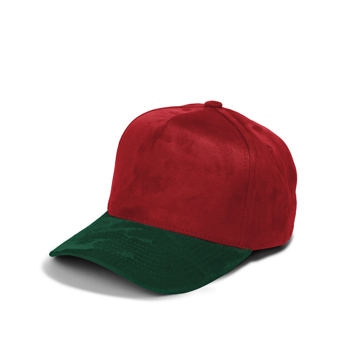 Plain Curve 5Panel Full Suede Hat 5004 in red and dark green